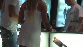 Insanely hot blondie with amazing ass and a really short dress
