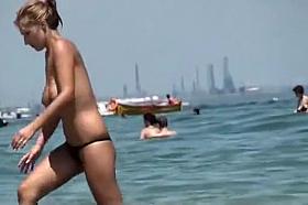Topless women on a hot summer day
