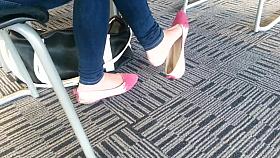 Candid Asian Teen Shoeplay Feet Dangling Pink Flats Part 2