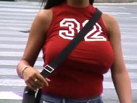 Candid Huge Busty Red Top
