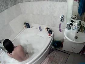 Spying on sister enjoying a bubble bath