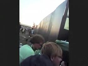 Lots of public pissing at a music festival