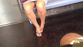 Candid Train Legs and Feet Sandals on train