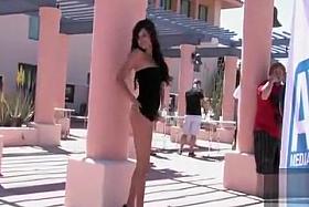 Public flashing from a beauty in short sexy dresses