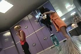Sporty chicks boast their sporty bodies in the dressing room voyeur video