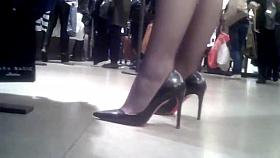 Hot Candid Black Pantyhose Heels Shopping