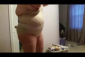 bbw wife, seethrough pantyhose, pantys, big tits, girdle