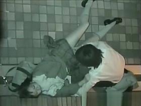 Horny Japanese student couple fuck hard outside a building