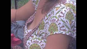Hot looking female in flowered dress big tits down blouse