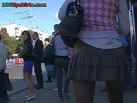 Angel in hot pantyhose up petticoat in the street