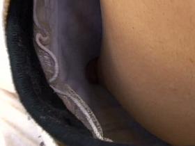 Dark haired japanese babe gets down blouse nipple slip taped