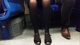 Black tights, parted Upskirt