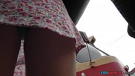 Lonely young babe presents sexy thong in upskirt blog