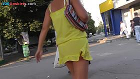 Upskirts tube presents amateur blonde in the public
