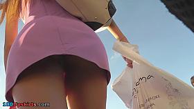 Hidden upskirt cam captures sexy thongs under skirt
