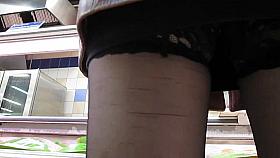Black stockings upskirt in supermarket