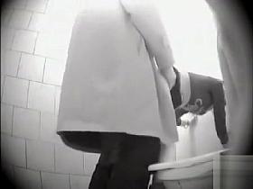 Doggystyle quickie in a public toilet