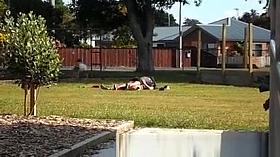 Couple making out in park