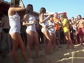 Wet tee shirt and limbo contest with party girls