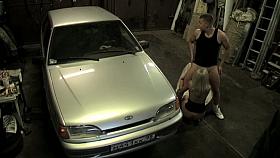 Candid girl bent over the car and hardly penetrated from behind