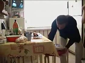 Russian Young Cute And Older Man Fucks In Kitchen