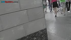 G-string upskirt footage of a chick wearing mini skirt