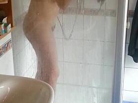 Mature wife with big ass and hairy cunt in the shower