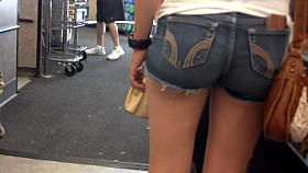 Tight lil latino voyeur ass in shorts.