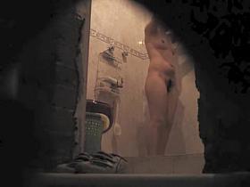Naked girl with hot butt in the shower on the hidden cam