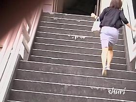 Stairs sharking encounter with lovable Asian princess losing her top