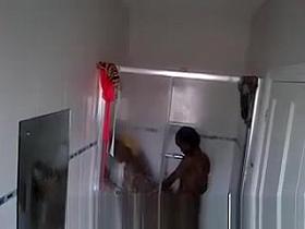 Lesbian ebony teen caught in shower