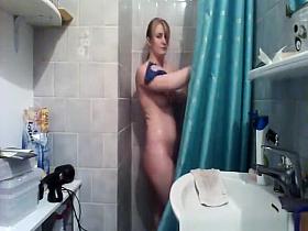 Blonde woman in the shower
