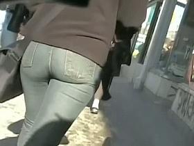 Three perfect candid asses in jeans