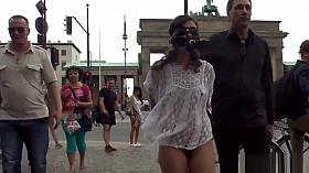 Hot petite babe disgraced and caned in public