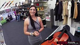 Brunette and hot Brazilian lady selling a cello gets fucked
