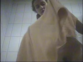 Pretty amateur spied washing and dressing on shower cam