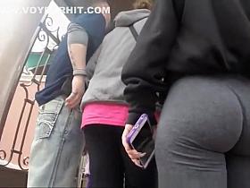 Nice butt on girl wearing dark gray leggings