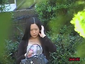 Asian cutie gets her clothes stripped during public sharking