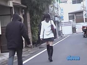 Cold Asian babe in a hurry gets a street sharking.