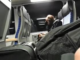 Dude takes his cock out in train and plays
