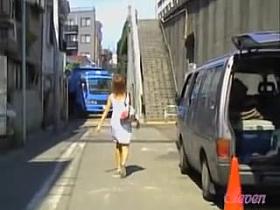 Brown haired Asian beauty skirt sharked on the street