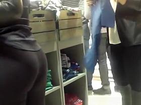 Big ass store worker in tight black pants
