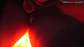 Fiery-red upskirt closeup clip