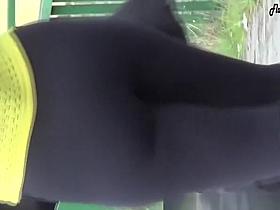 Long hair brunette chick wearing black leggings