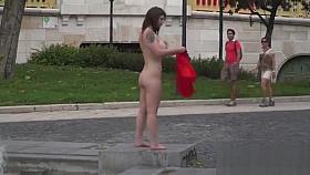 Huge tits slave bath in fountain in downtown