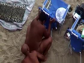 Nudist black couple spied fucking in beach