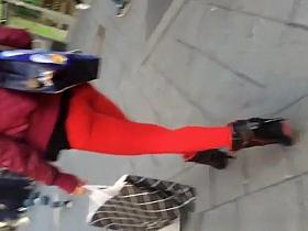 Hot ass chick in red leggings