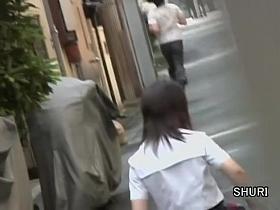 Asian teen has her panties down during street sharking.