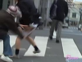 Japanese cutie surprised by a naughty public sharking.