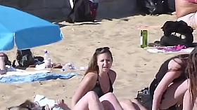 Cute Ebony Girl Topless Outdoors On UK Bournemouth Beach '16